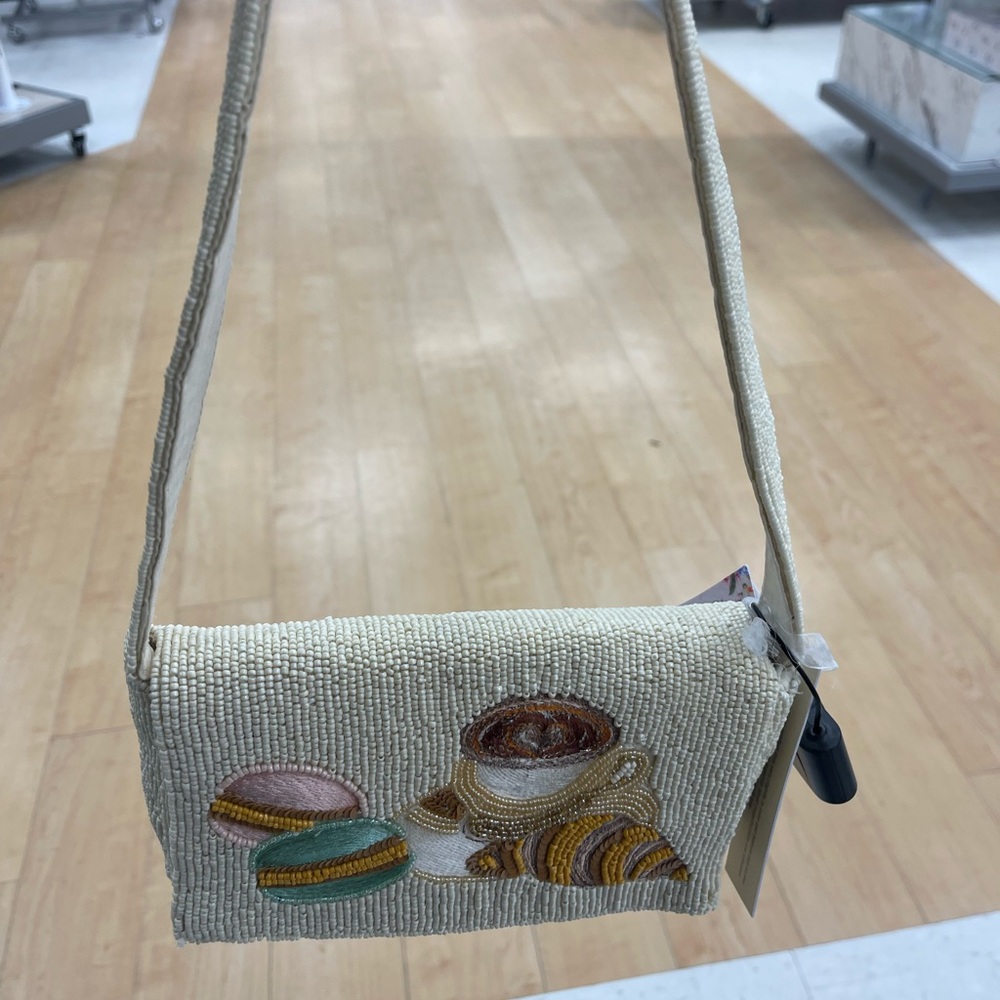 Viral Beaded Shoulder Bag with Coffee & Pastry Design Handmade Style New